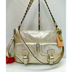 Coach Poppy Whipstitch Metallic Gold Leather Braided Strap Crossbody Bag Purse